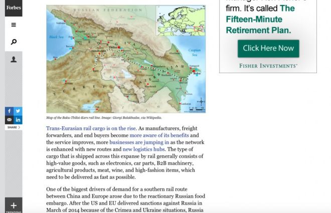 Forbes wrote about Baku-Tbilisi-Kars railway