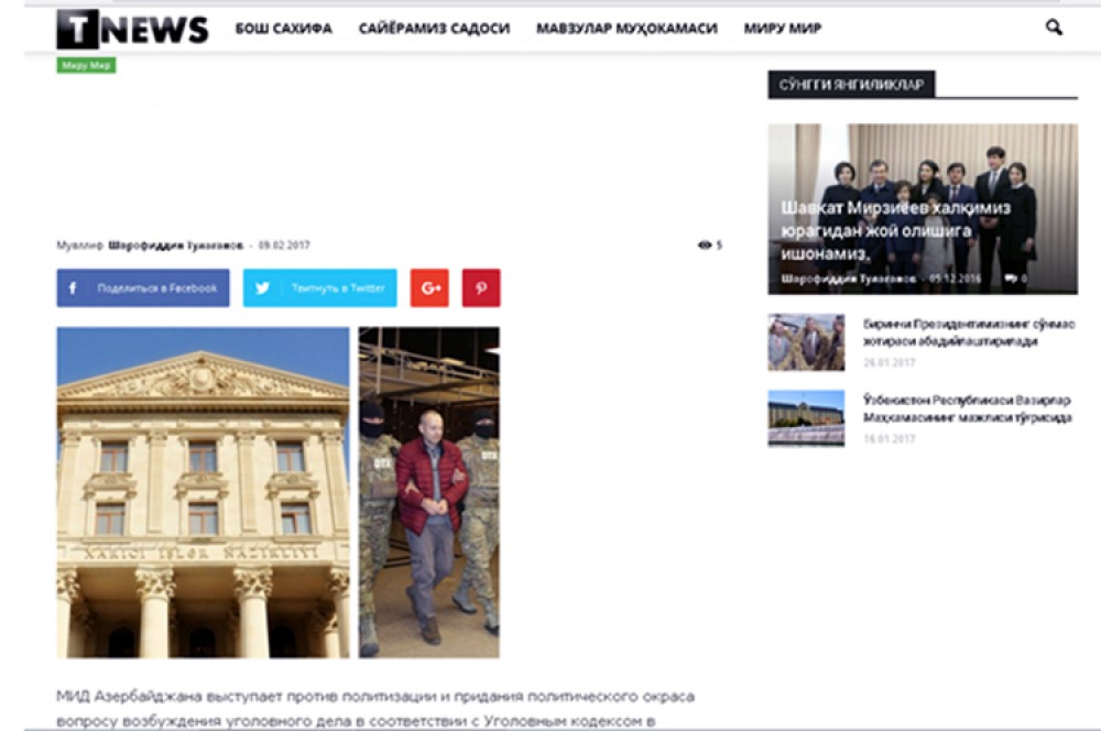 Özbəkistan mediası Lapşinin Bakıya gətirilməsindən yazdı