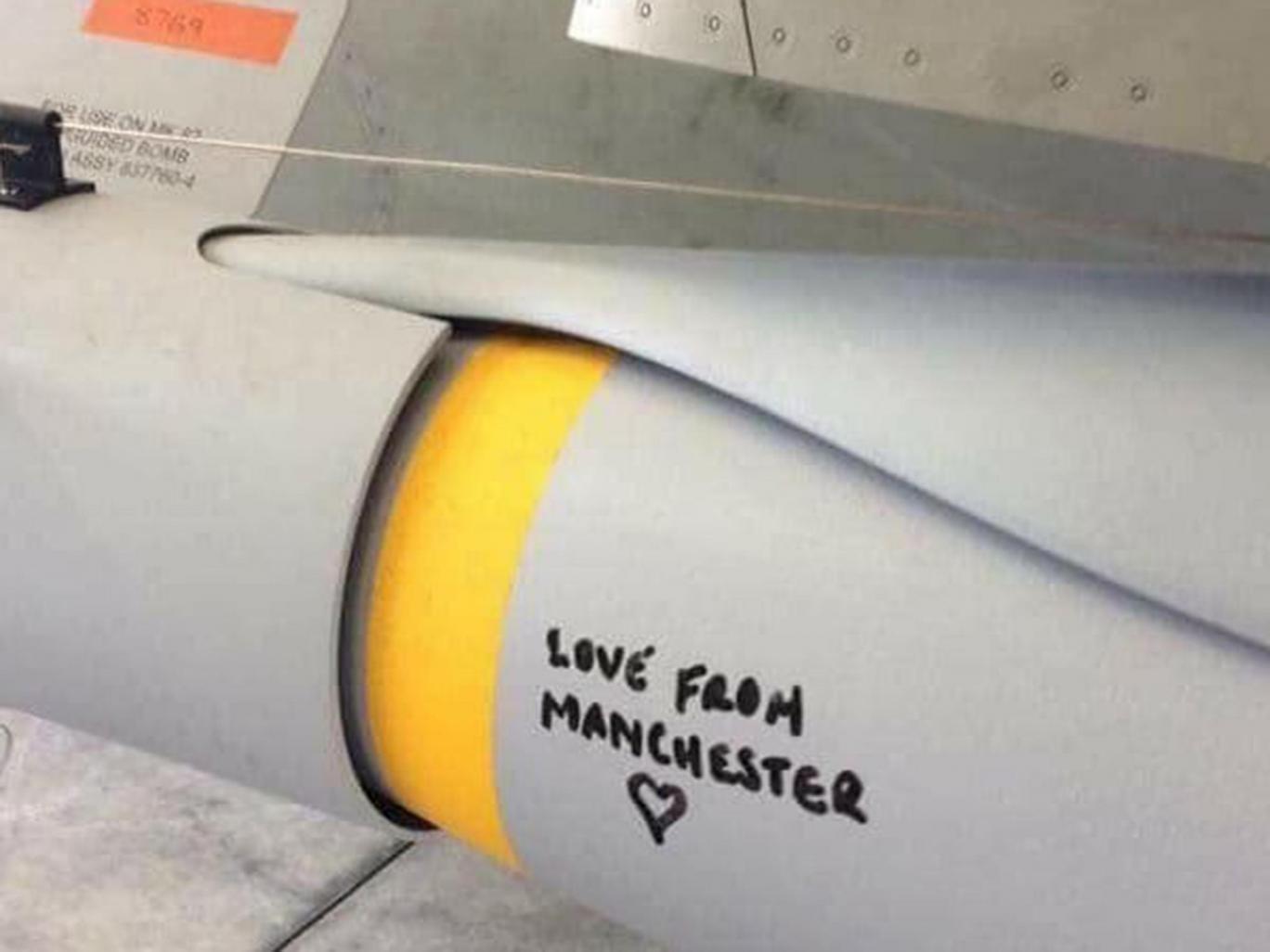 Crew writes 'Love from Manchester' on bomb headed for IS