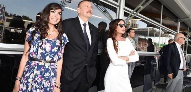 Ilham Aliyev,his spouse watching F1 Azerbaijan Grand Prix