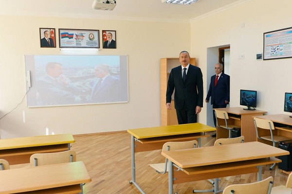 Ilham Aliyev is in a newly renovated school