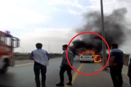 Bakıda yük maşını yanaraq kül oldu - Video