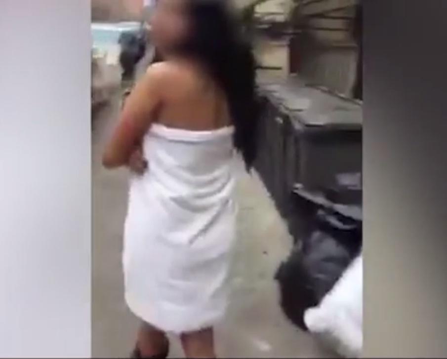 Girlfriend forced to walk naked down street - Video