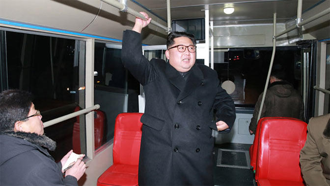N Korea's Kim Jong-un takes a trial ride on trolleybus
