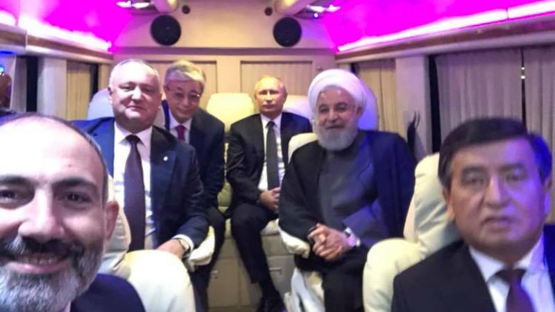 Pashinyan, Putin and Rouhani took a selfie on the bus