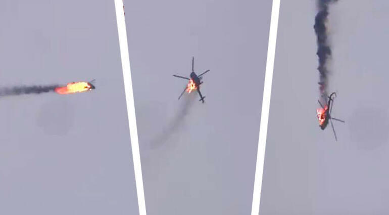 Helikopter havada partlayıb gölə düşdü - Video