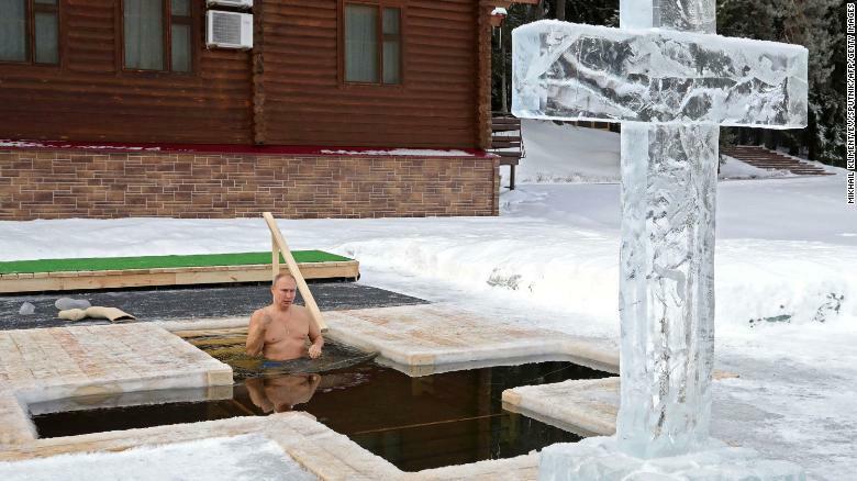 Putin entered the icy water -