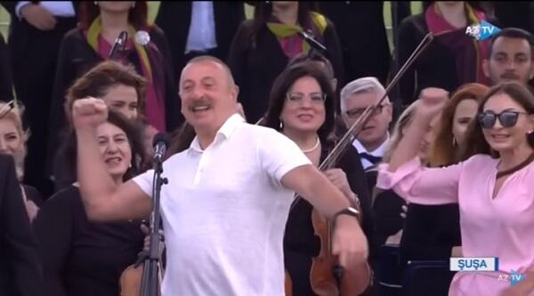 The President chanted a popular slogan in Shusha -