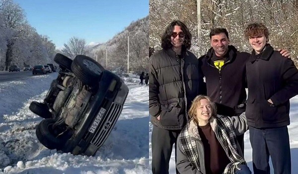 Maşın aşdı, içindəkilər çıxıb, sevinclə şəkil çəkdirdi