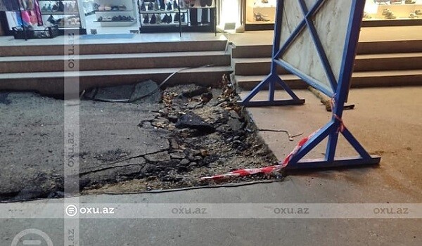 Bakıda yeni asfalt çəkilən ərazi bir gün sonra çökdü - Foto