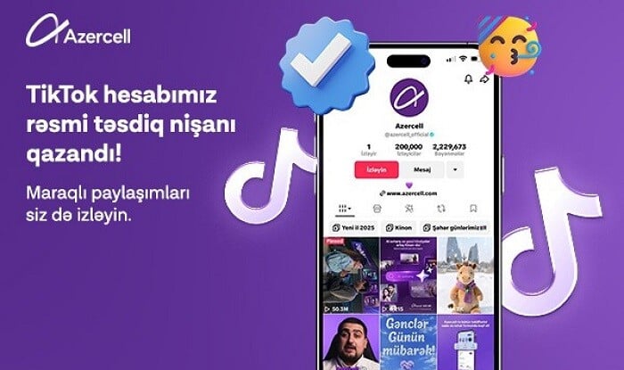 "Azercell"in Tiktok səhifəsi rəsmi təsdiq nişanı əldə edib