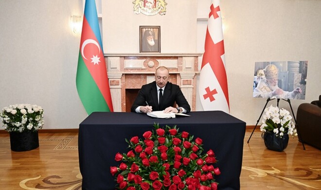 Ильхам Алиев посетил посольство Грузии - Фото