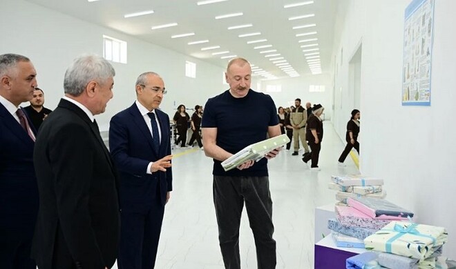 Aliyev attends opening of Garabagh Textile House in Khojaly