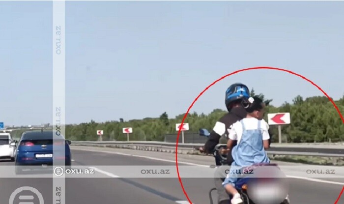 Motosikletdə övladını təhlükəyə atan sürücü saxlanıldı
