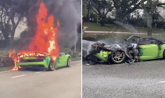 Milyonluq "Lamborgini" yolda yanıb kül oldu - Foto