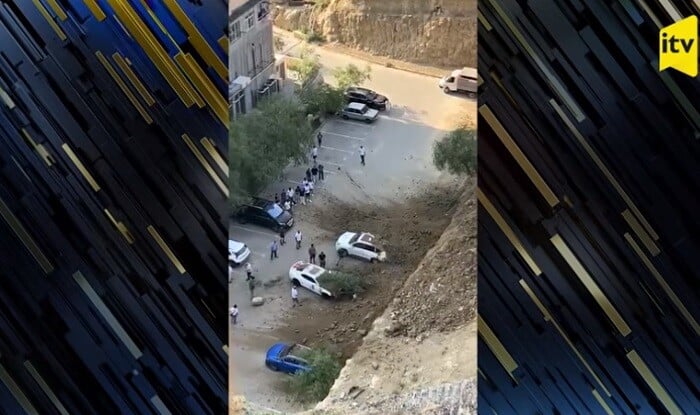Bakıda dəhşət: Maşınlar torpağın altında qaldı - Video
