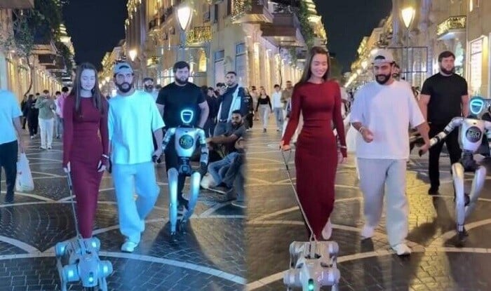 Hüseyn Həsənov robotla Bakının mərkəzində gəzdi - Video