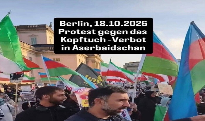 Azərbaycanla bağlı aksiyada İran bayrağı, fars plakatı...