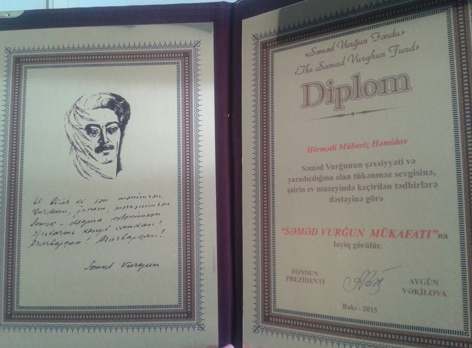 Direktora Vurğun mükafatı verildi – Foto