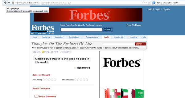 “Forbes” jurnalı Məhəmməd peyğəmbərdən hədis verdi