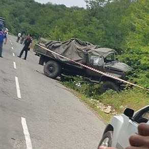 Armenian army truck rolled over